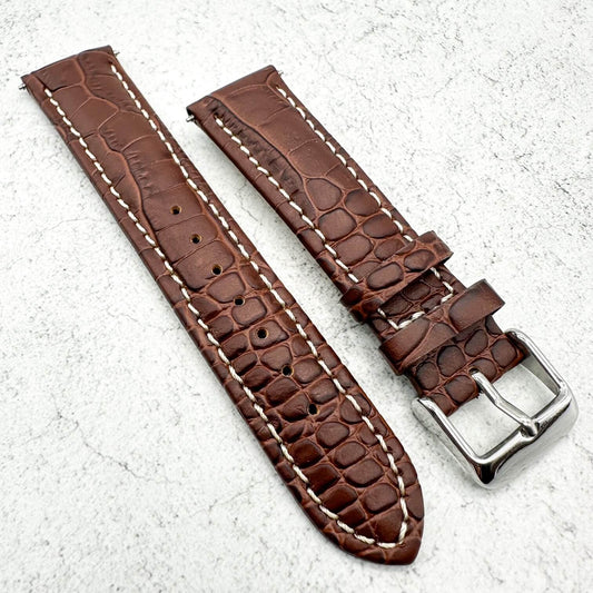 Alligator Grain Embossed Leather Watch Strap In Brown 1
