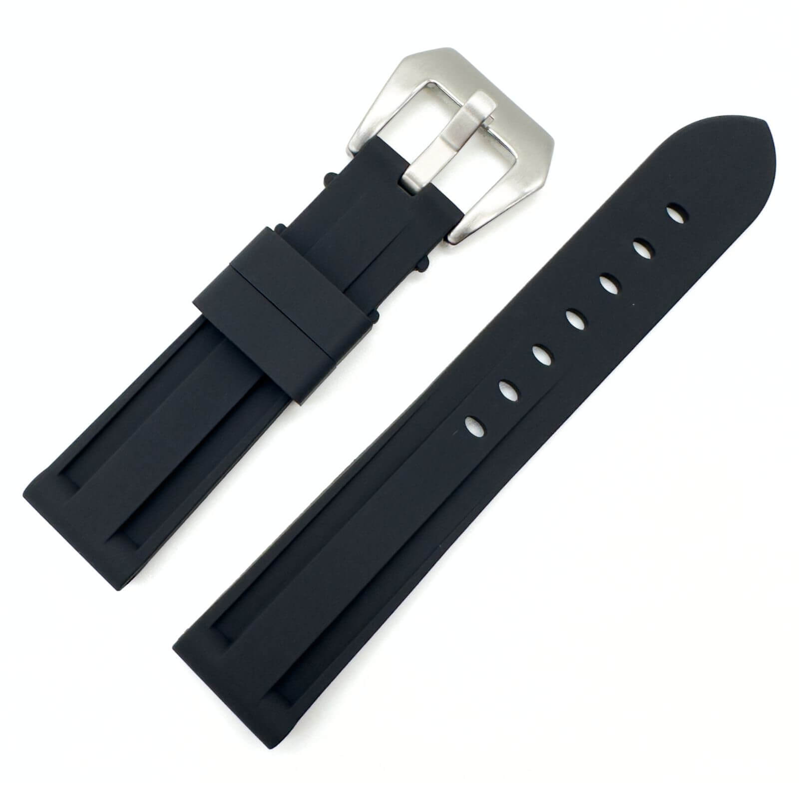 Big Steel Buckle Silicone Watch Strap In Black 20mm 22 mm 24 mm The Thrifty Gentleman