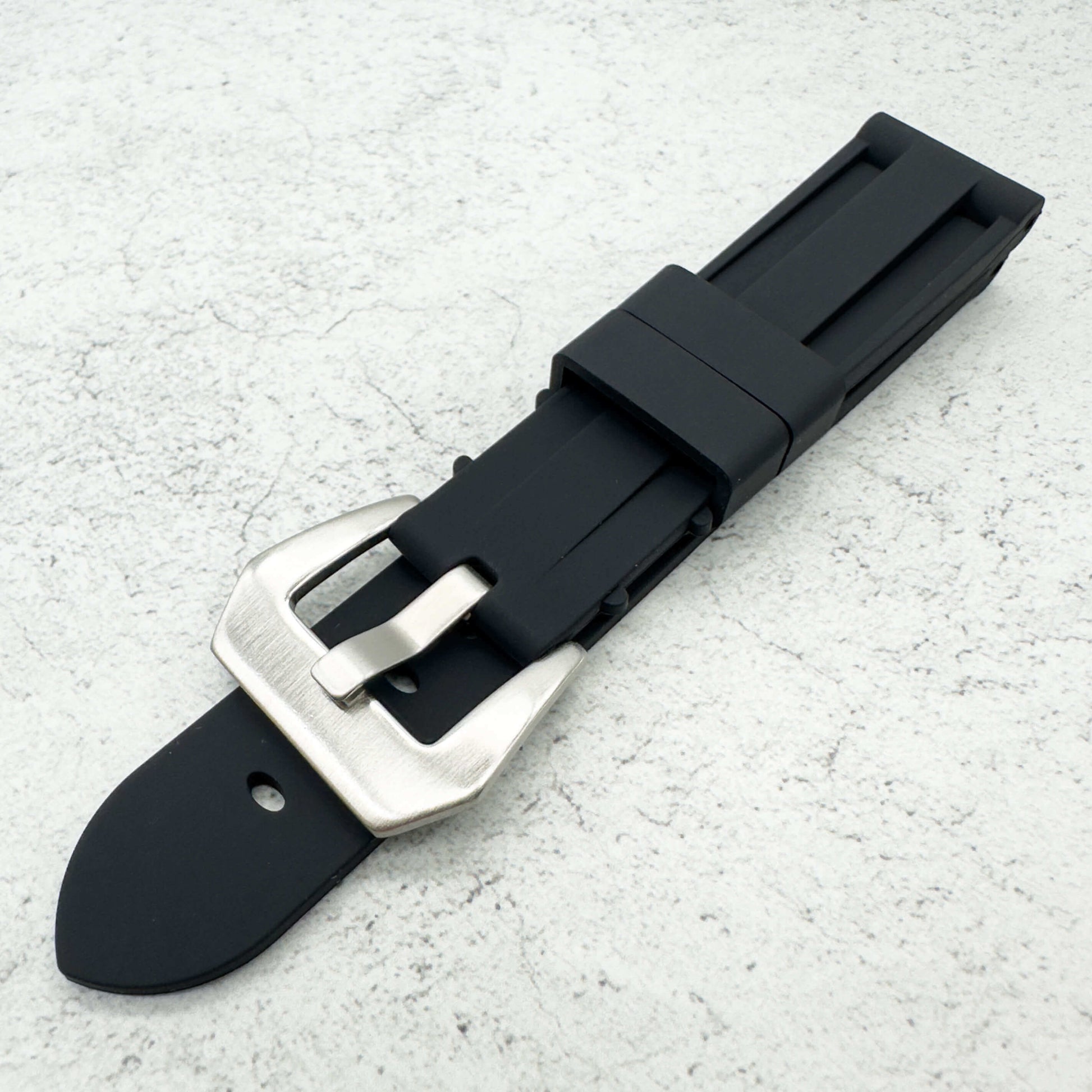 Big Steel Buckle Silicone Watch Strap In Black 3