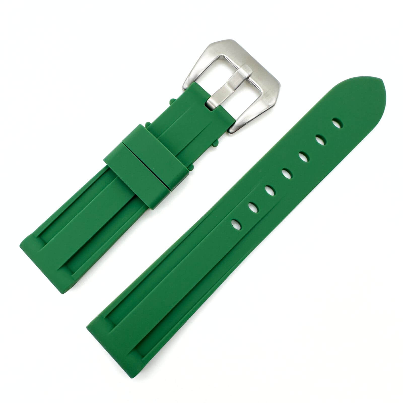 Big Steel Buckle Silicone Watch Strap In Green 20mm 22 mm 24 mm The Thrifty Gentleman