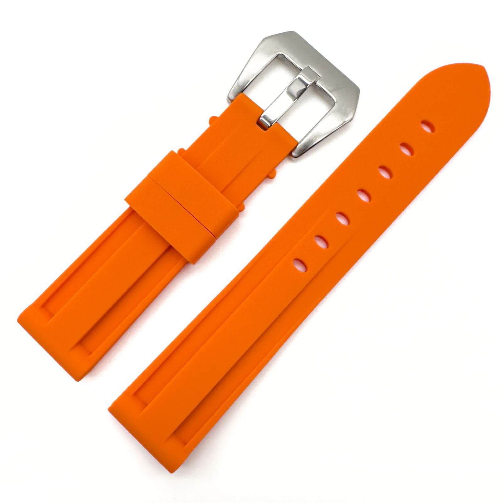 Big Steel Buckle Silicone Watch Strap In Orange 20mm 22 mm 24 mm The Thrifty Gentleman