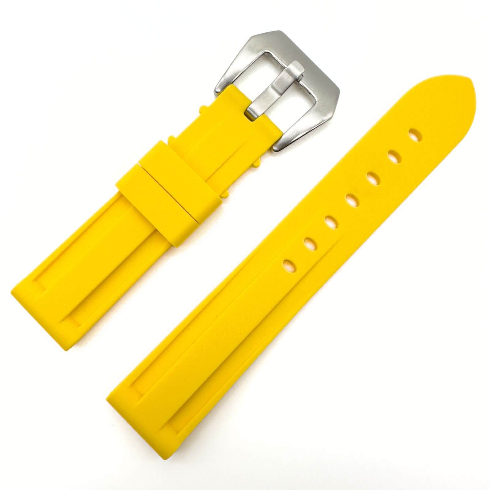 Big Steel Buckle Silicone Watch Strap In Yellow 20mm 22 mm 24 mm The Thrifty Gentleman