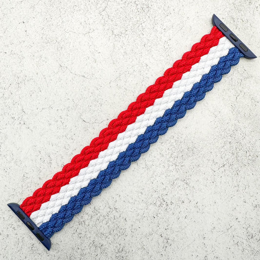 Braided Elastic Watch Band For Apple Watch in Red White And Blue Vive La France 1