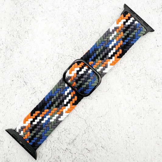 Braided Elastic Watch Band With Buckle For Apple Watch in Denim Blue 1