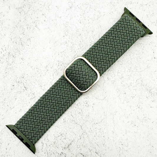 Braided Elastic Watch Band With Buckle For Apple Watch in Olive Green 1
