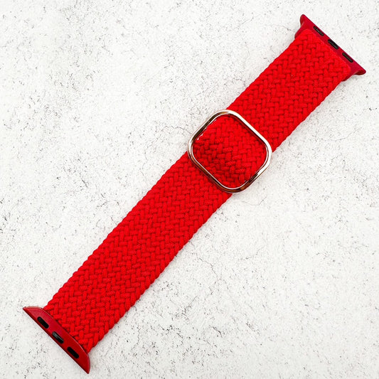 Braided Elastic Watch Band With Buckle For Apple Watch in Red 1
