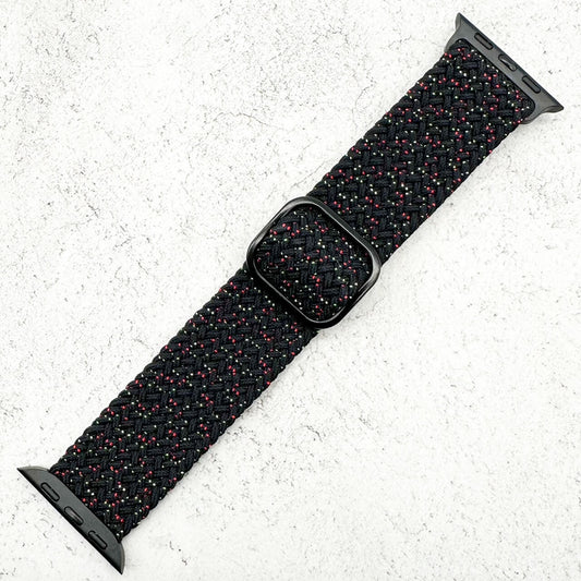 Braided Elastic Watch Band With Buckle For Apple Watch in Starry Sky Black 1