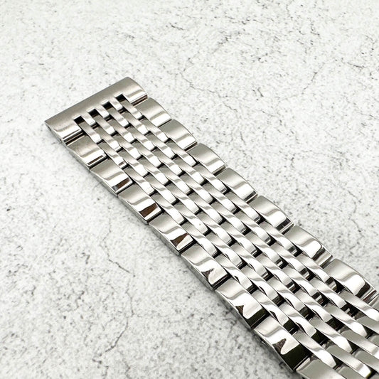 Classic Nine Row Link Stainless Steel Straight End Metal Watch Strap With Butterfly Clasp 1