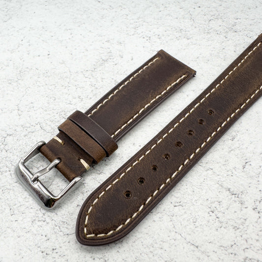 cowhide crazy horse vintage genuine leather watch strap dark-brown 2