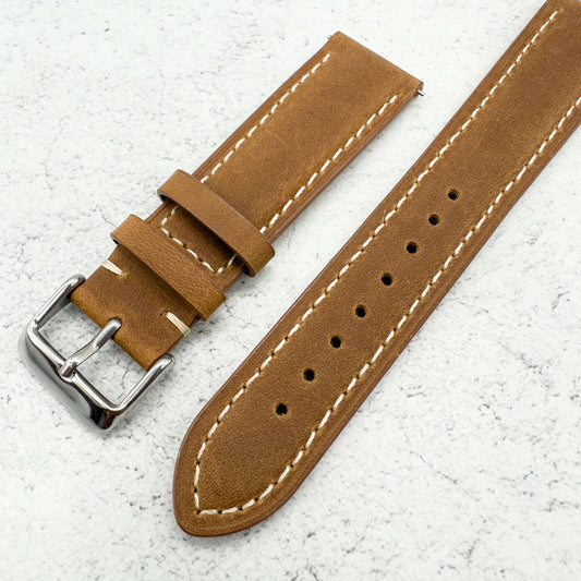 cowhide crazy horse vintage genuine leather watch strap light brown 2