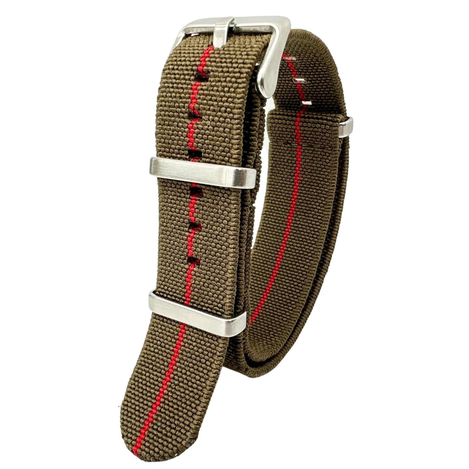 Elastic Nylon Military NATO Watch Strap Green /Red