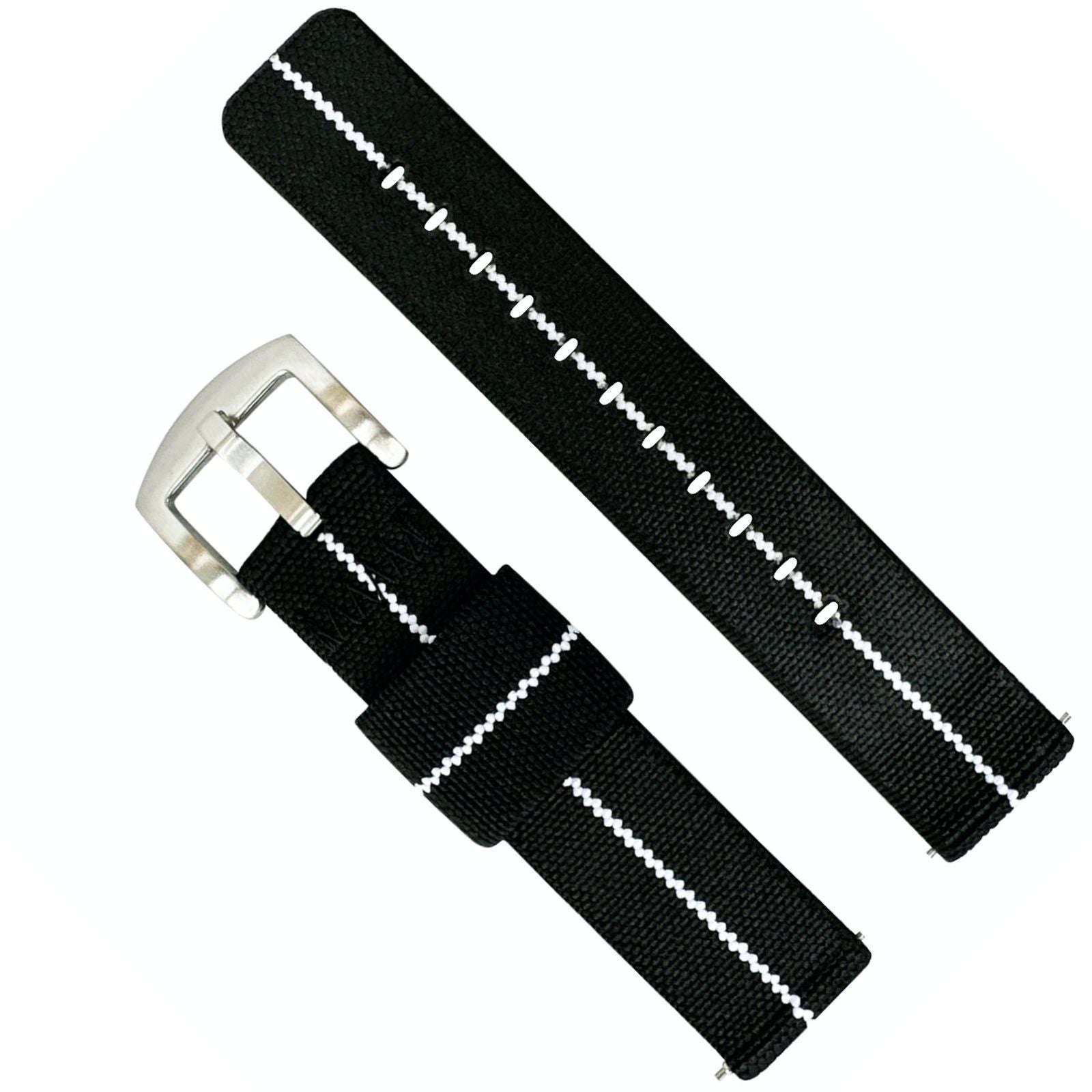 Elastic Nylon Two Piece Watch Strap BLACK WHITE 18 20 22 mm