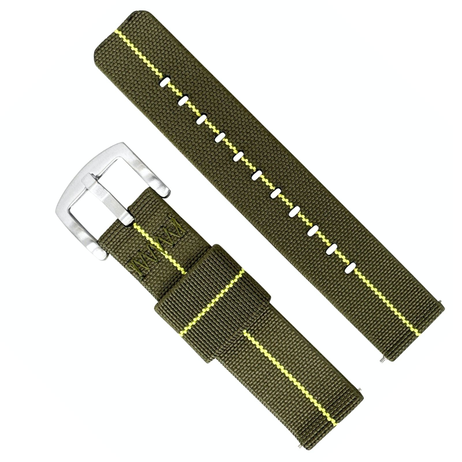 Elastic Nylon Two Piece Watch Strap GREEN YELLOW 20 22 mm