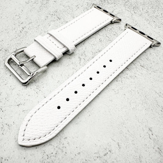 Genuine Leather Watch Band For Apple Watch With Stainless Steel Vintage Buckle In White 2