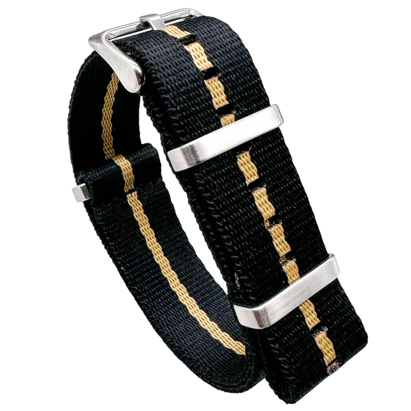 Herringbone NATO Military Nylon Watch Strap BLACK GOLD 20 22 mm