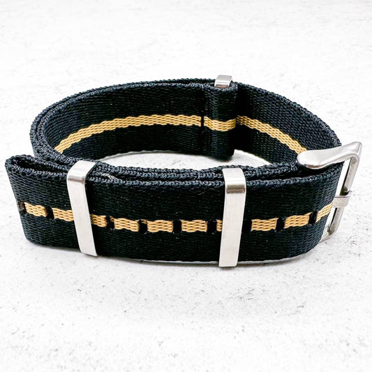 Herringbone NATO Watch Strap Black Gold 2