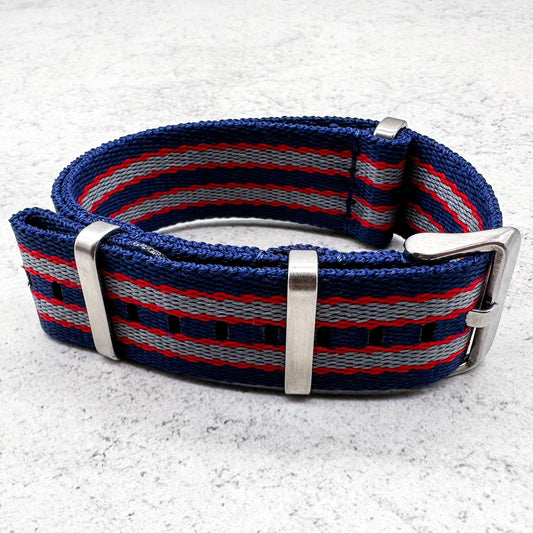 Herringbone NATO Watch Strap Blue Grey Red 2