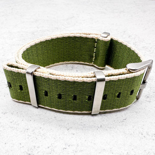 Herringbone NATO Watch Strap Green Beige 2
