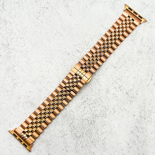 Jubilee Stainless Steel Metal Apple Watch Strap In Rose Gold 1