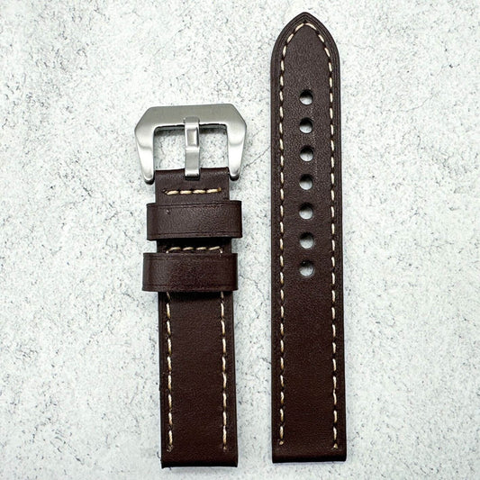 Genuine Leather Panerai Style Big Steel Buckle Watch Strap Dark Brown 2