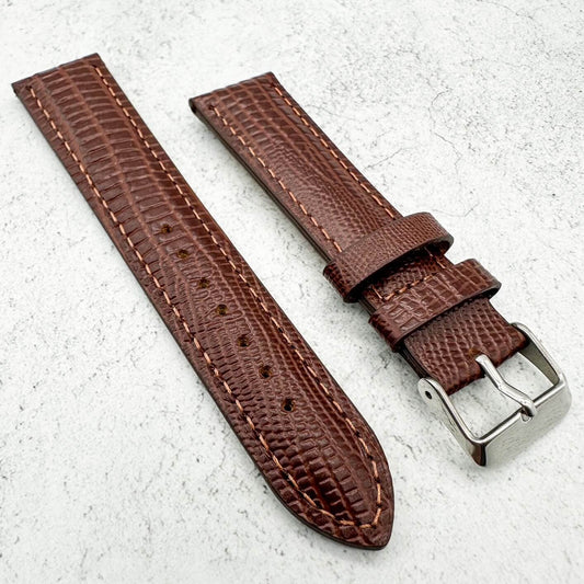 Lizard Grain Genuine Calf Leather Brown 1