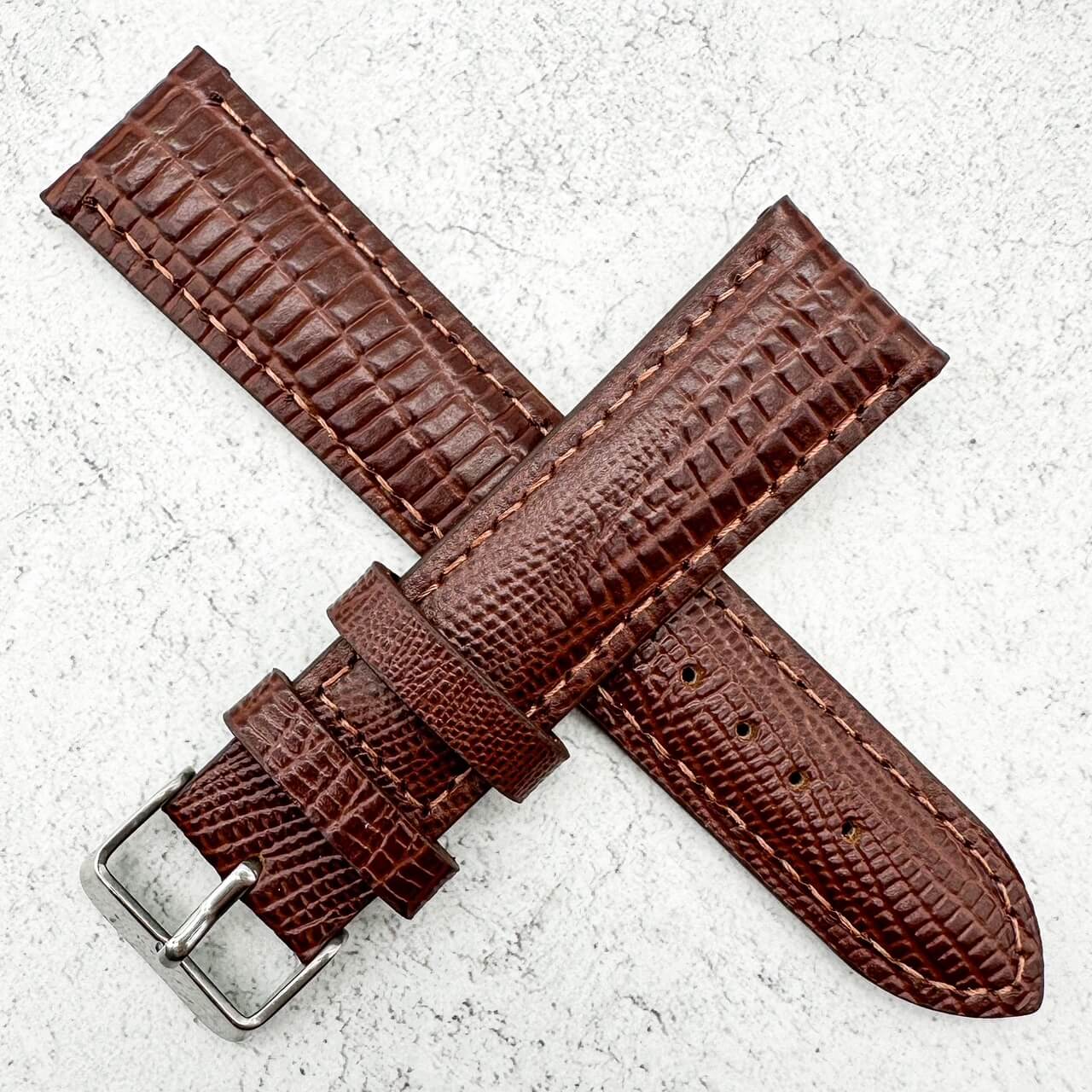 Lizard Grain Genuine Calf Leather Brown 2