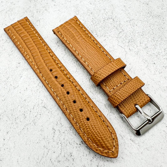 Lizard Grain Genuine Calf Leather Mustard 1