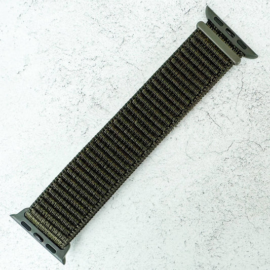 Nylon Sport Apple Watch Strap In Dark Olive Green 1