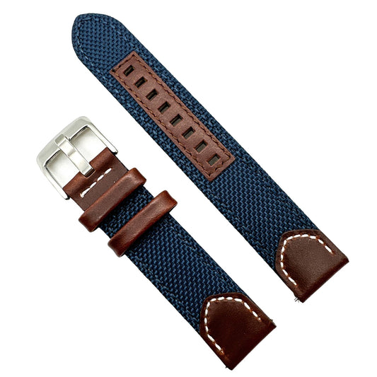 Sailcloth Nylon Leather Hybrid Watch Strap Blue 1