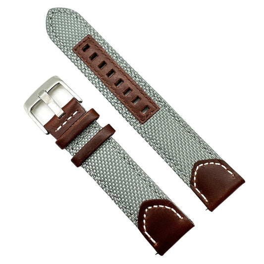 Sailcloth Nylon Leather Hybrid Watch Strap Grey 1