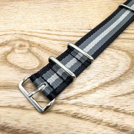 Seatbelt NATO Military Style Watch Strap Black, Grey And Light Grey 1