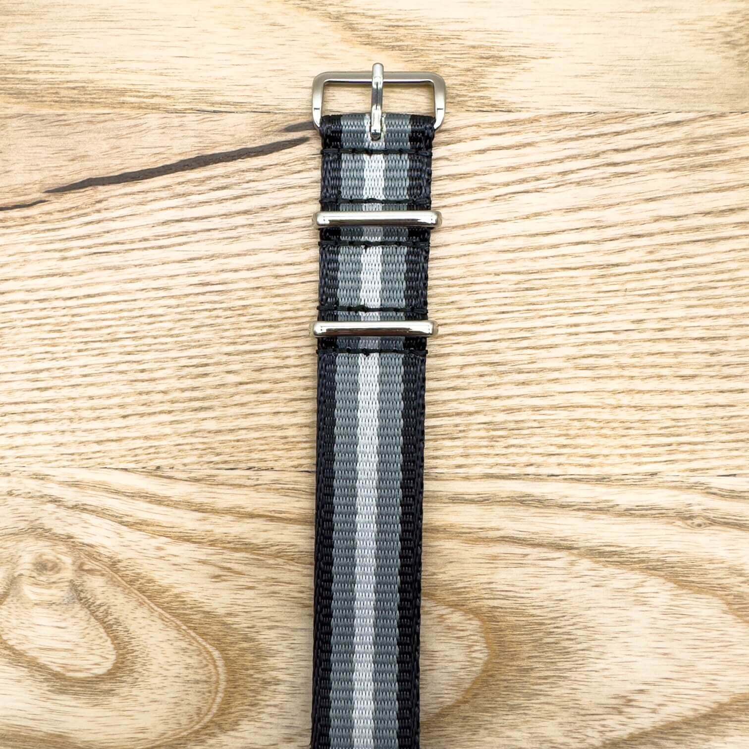 Seatbelt NATO Military Style Watch Strap Black, Grey And Light Grey 2