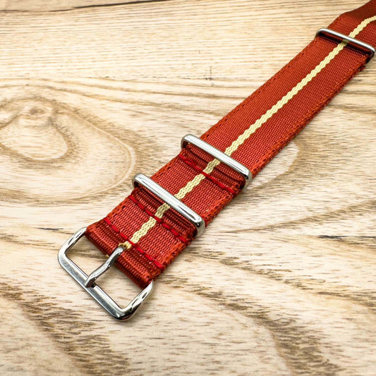 Seatbelt NATO Military Style Watch Strap Red And Beige 1