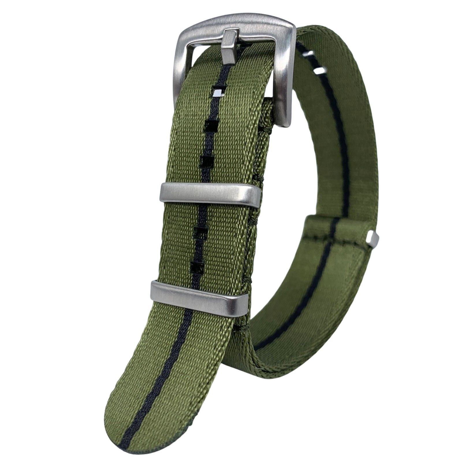 Seatbelt Nylon NATO Watch Strap GREEN BLACK 20 22 mm