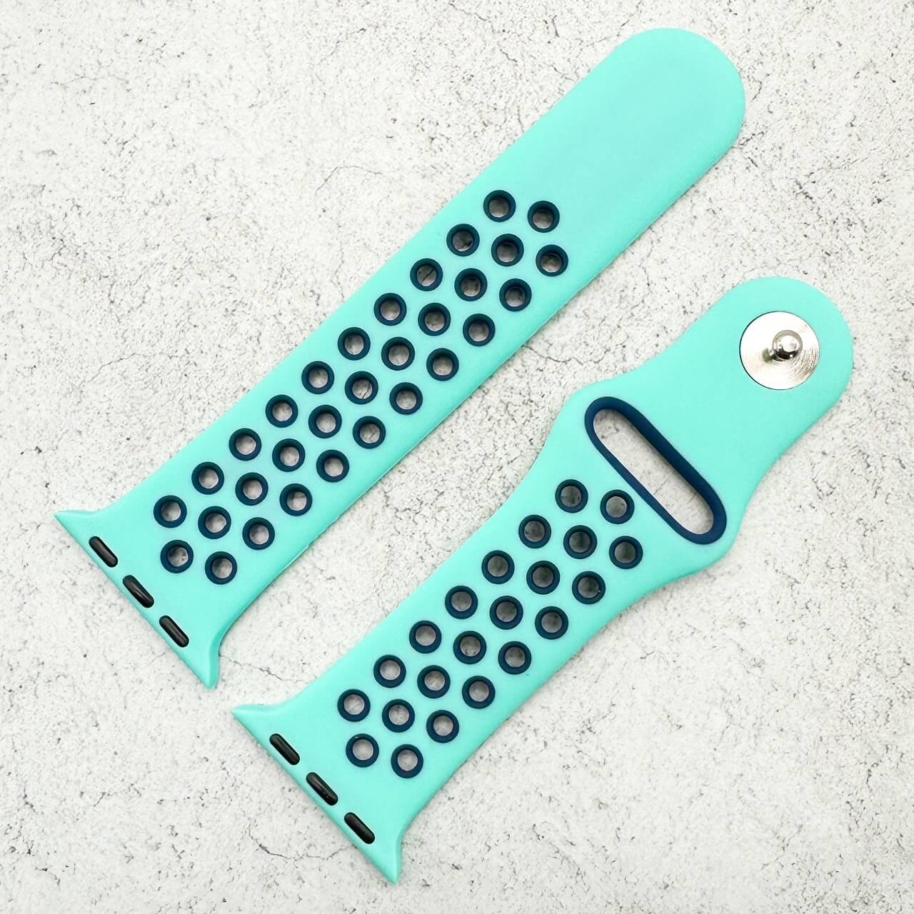 Silicone Sport Watch Band For Apple Watch In Aqua And Navy Blue 2