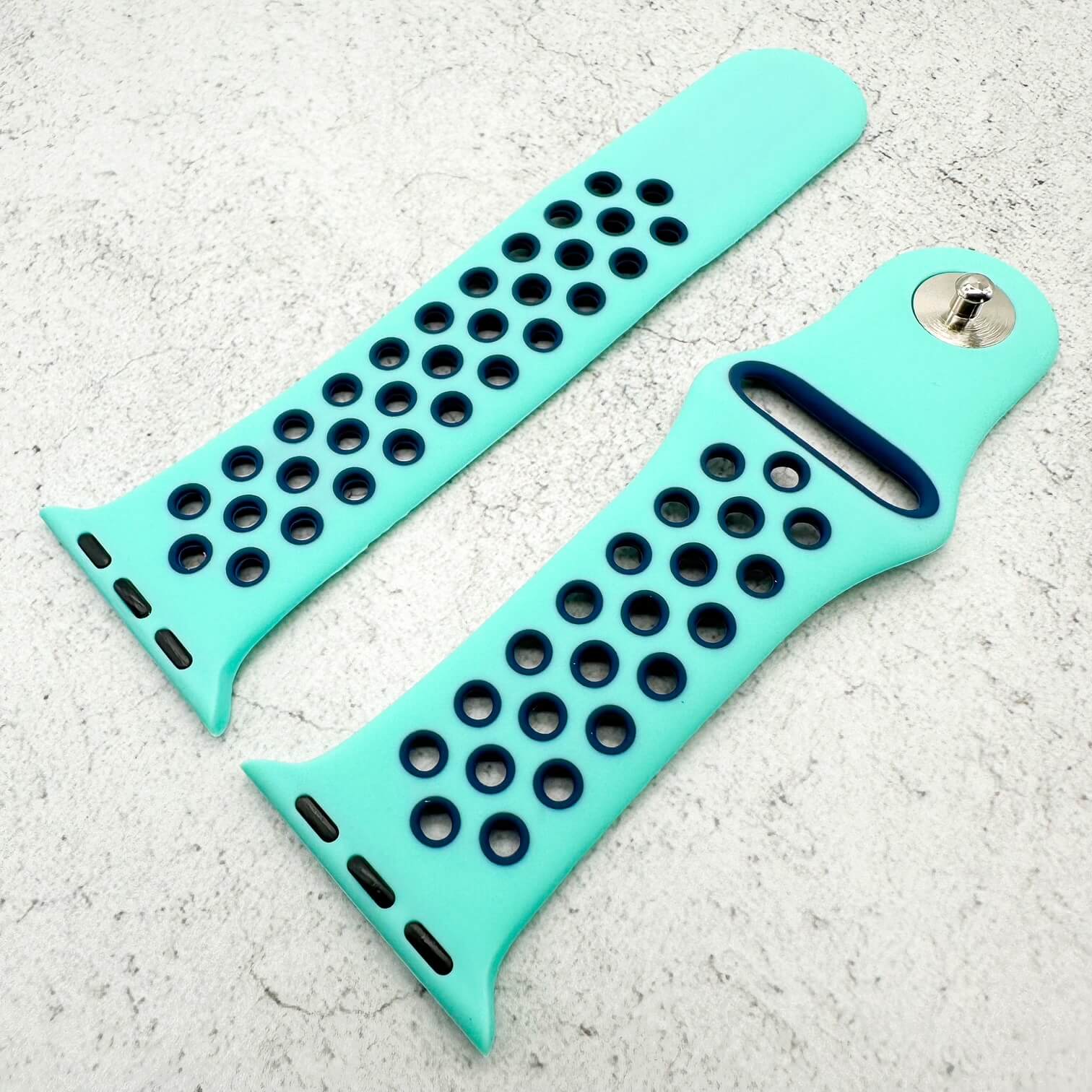 Silicone Sport Watch Band For Apple Watch In Aqua And Navy Blue 3