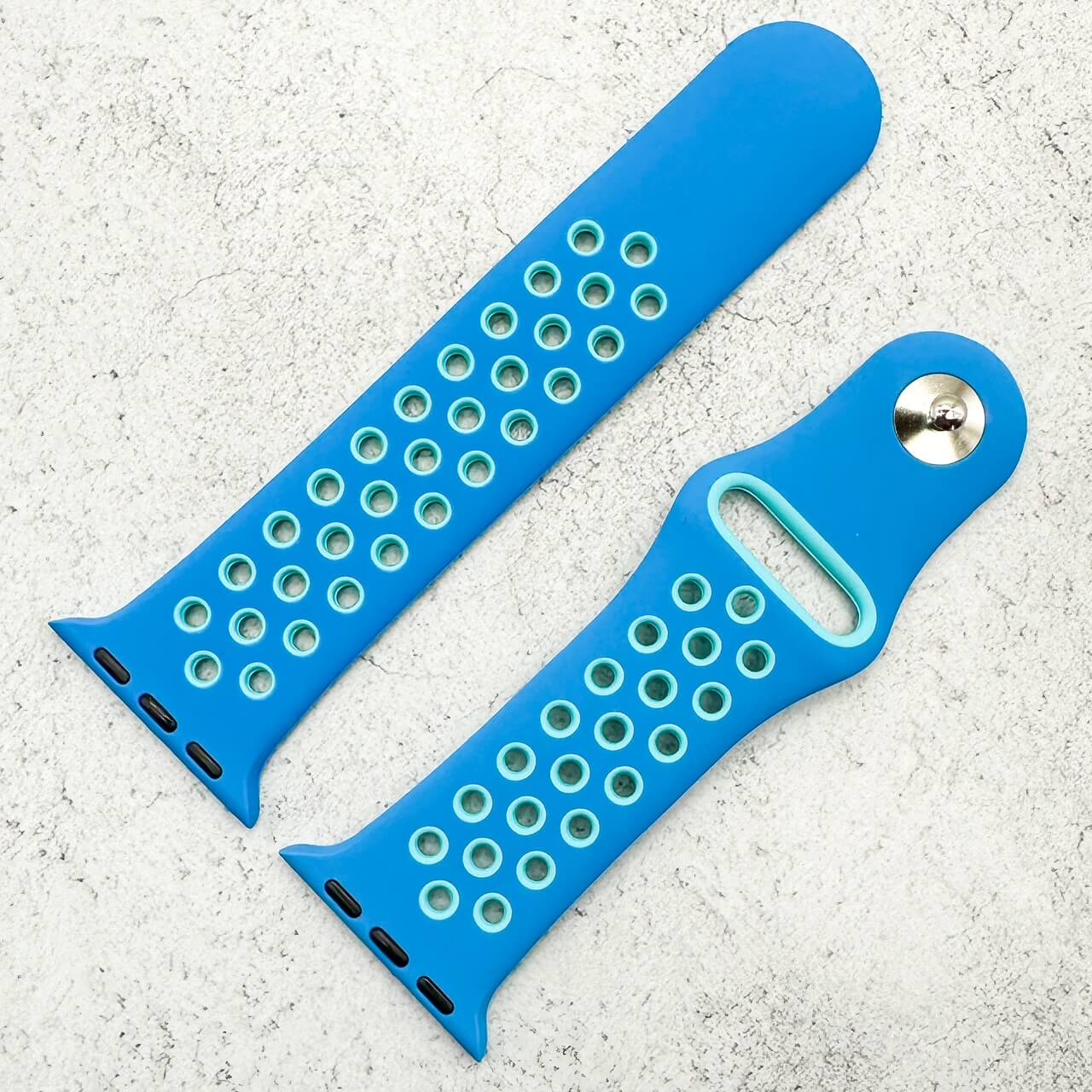 Silicone Sport Watch Band For Apple Watch In Blue And Light Blue 2