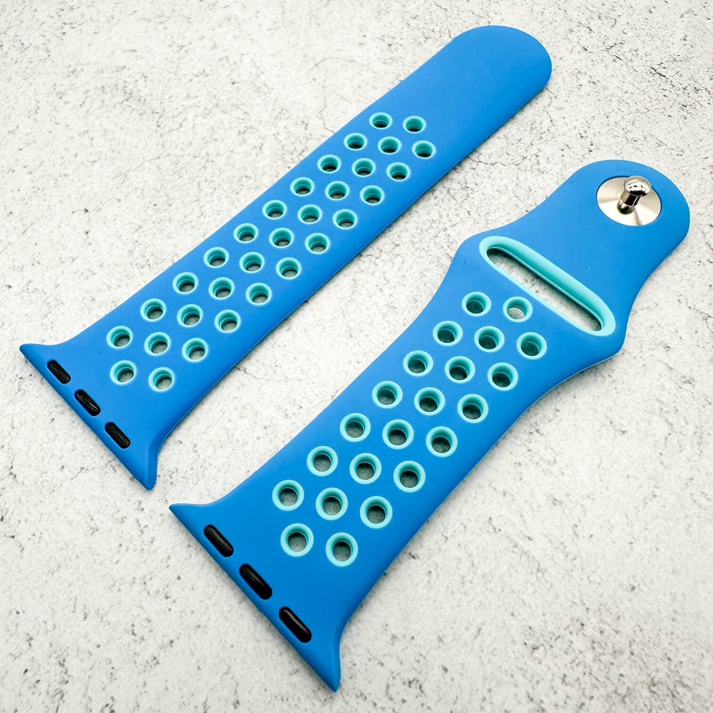 Silicone Sport Watch Band For Apple Watch In Blue And Light Blue 3