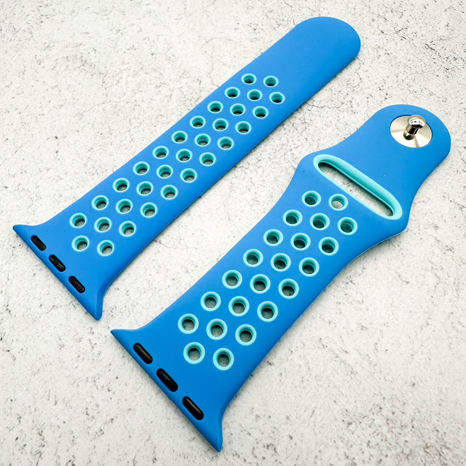 Silicone Sport Watch Band For Apple Watch In Blue And Light Blue 3