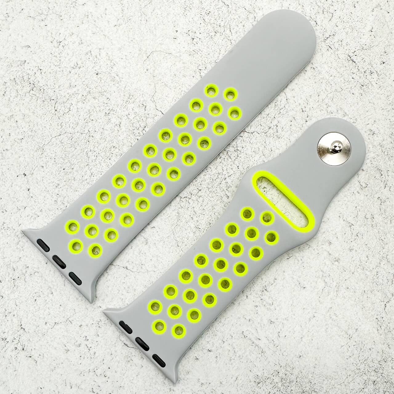 Silicone Sport Watch Band For Apple Watch In Grey And Yellow 2