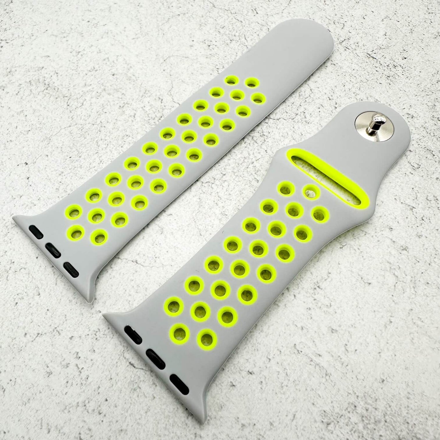Silicone Sport Watch Band For Apple Watch In Grey And Yellow 3