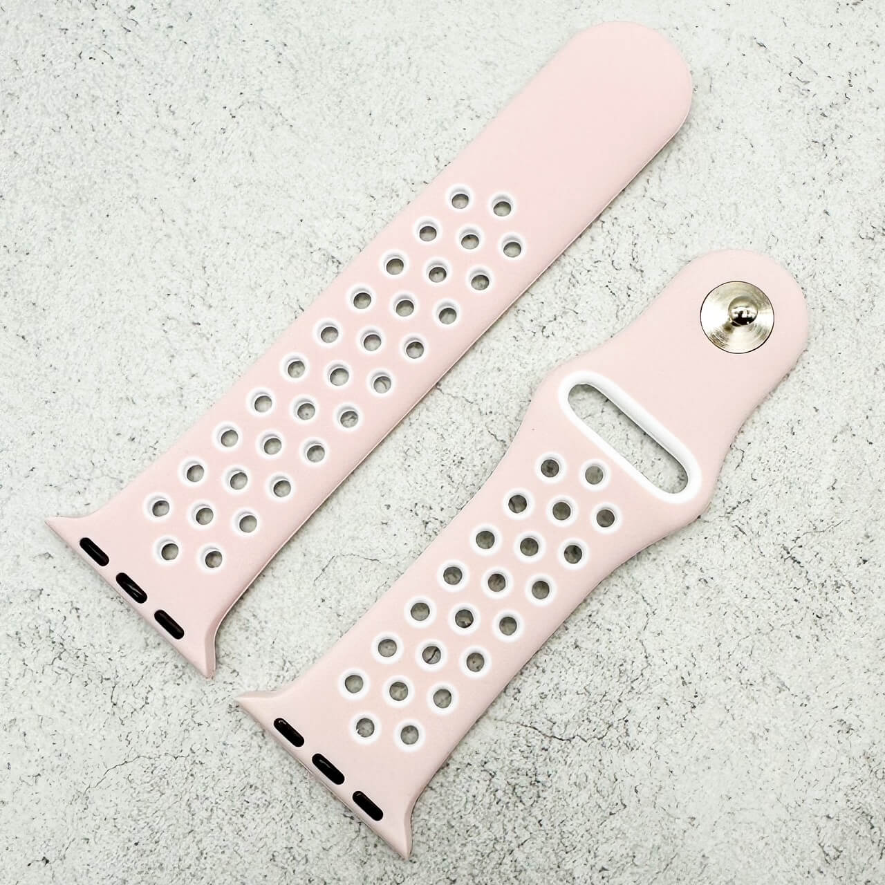 Silicone Sport Watch Band For Apple Watch In Pink And White 2