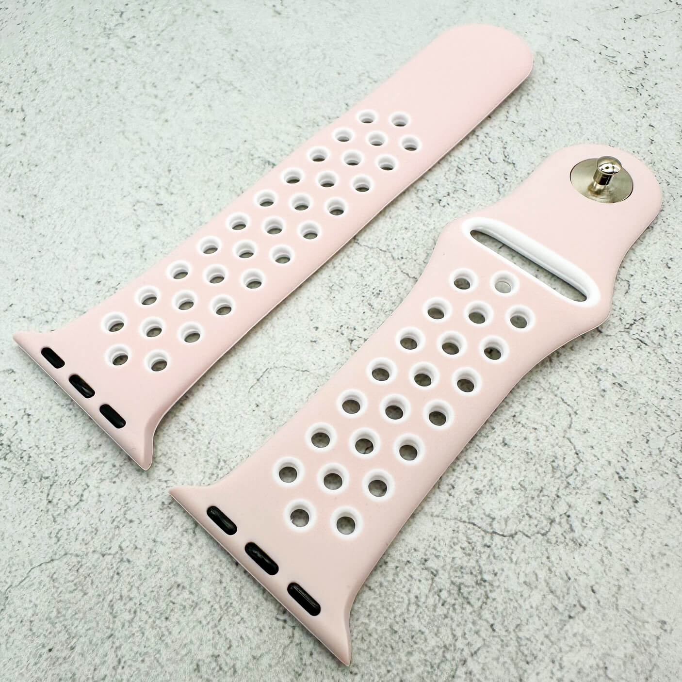 Silicone Sport Watch Band For Apple Watch In Pink And White 3
