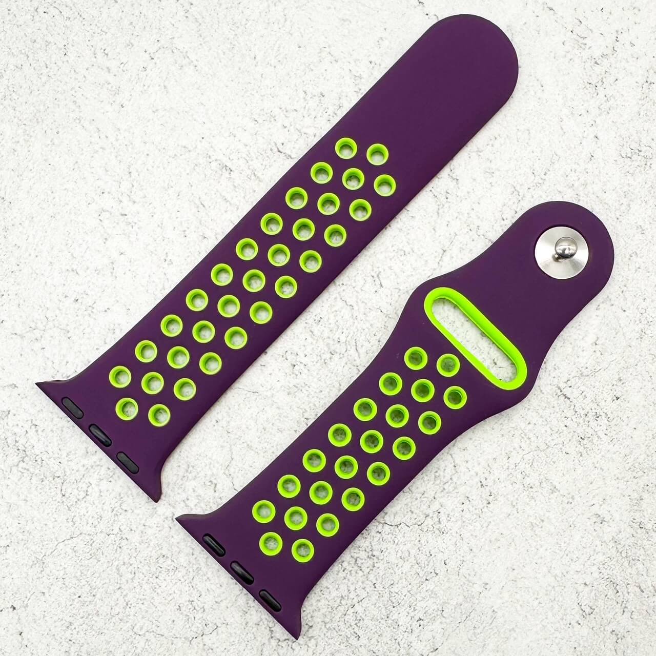 Silicone Sport Watch Band For Apple Watch In Purple And Green 2