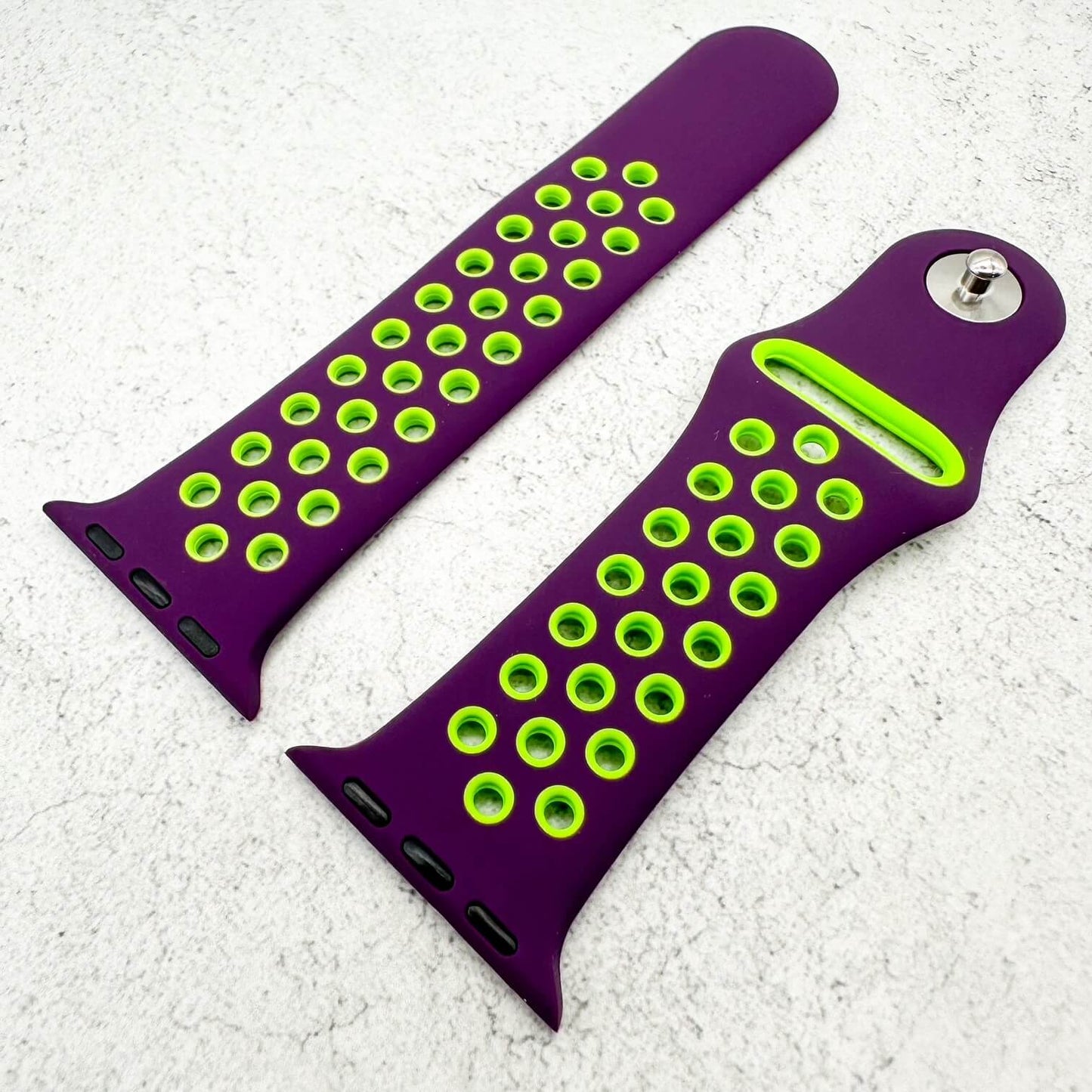 Silicone Sport Watch Band For Apple Watch In Purple And Green 3