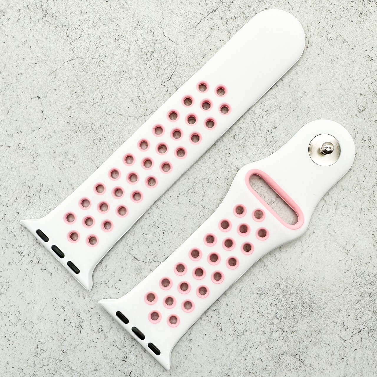 Silicone Sport Watch Band For Apple Watch In White And Pink 2