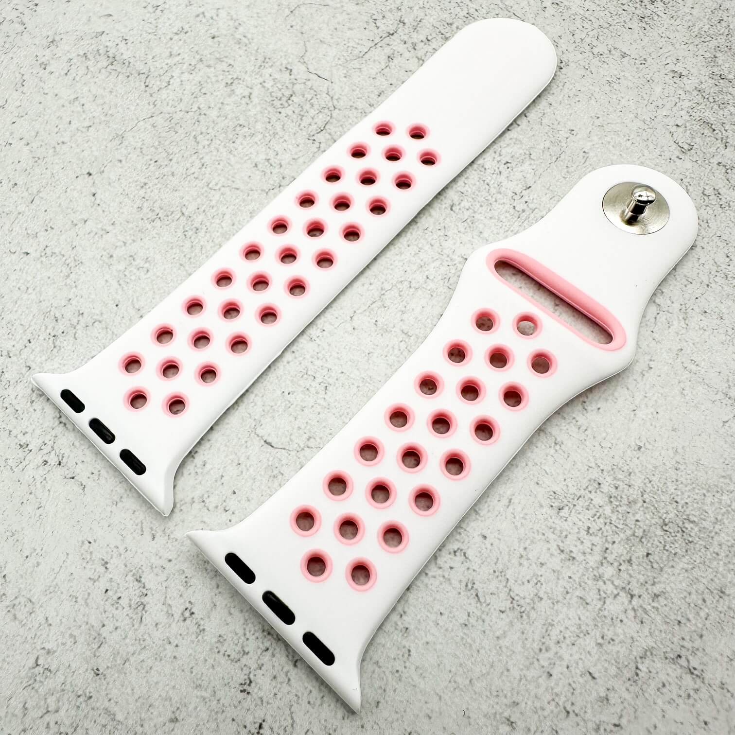 Silicone Sport Watch Band For Apple Watch In White And Pink 3