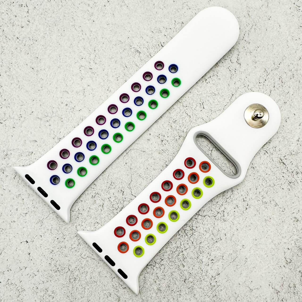 Silicone Sport Watch Band For Apple Watch In White and Rainbow 2