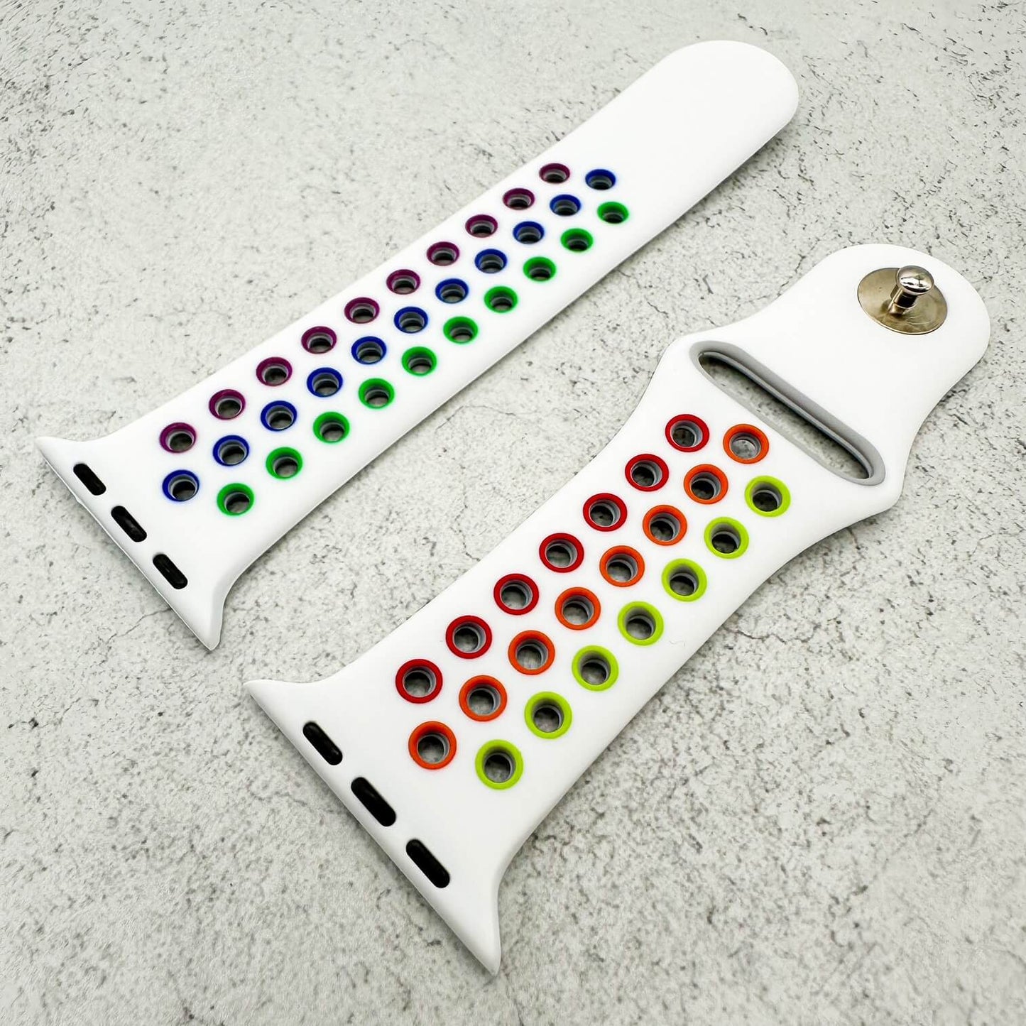 Silicone Sport Watch Band For Apple Watch In White and Rainbow 3