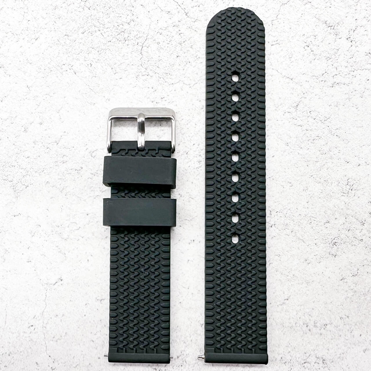 Silicone Tyre Tread Quick Release Watch Strap Black 18mm 20mm 22mm 3